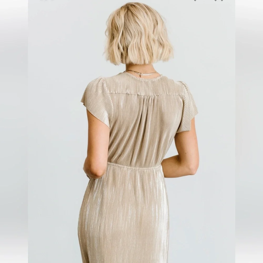 Baltic Born Pleated Champagne Maxi Dress Cocktail Fancy Event New Years Eve - Picture 11 of 11